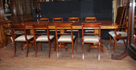 Walnut Regency Dining Set Pedestal Table Matching 12 Chairs